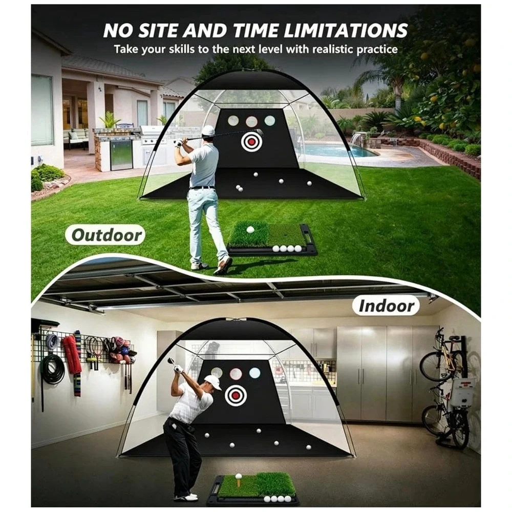 Golf Net: 10 x 7FT Practice Net with Mat for Chipping, Swing, Driving Practi...